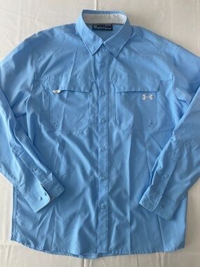 Under Armour Mens HeatGear Fishing Shirt Blue Vented Long Sleeve - Size Large